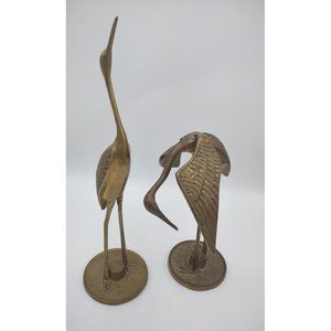 VTG  PAIR Brass Birds Crane Heron Stork Large 2 Figurines 12” & 7” Statues